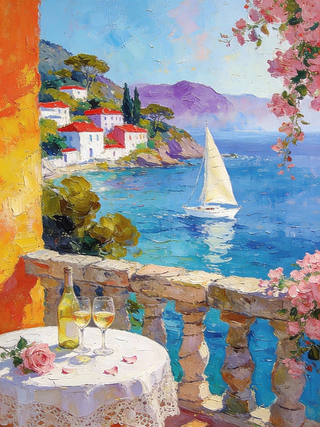 The Beauty of the Mediterranean Coast, Original Small Paintings on Canvas, Seashore Beach, Small Landscape Paintings, Palette Knife Impasto Paintings, Small Paintings on Canvas, Hand Painted Canvas Art-Art Painting Canvas