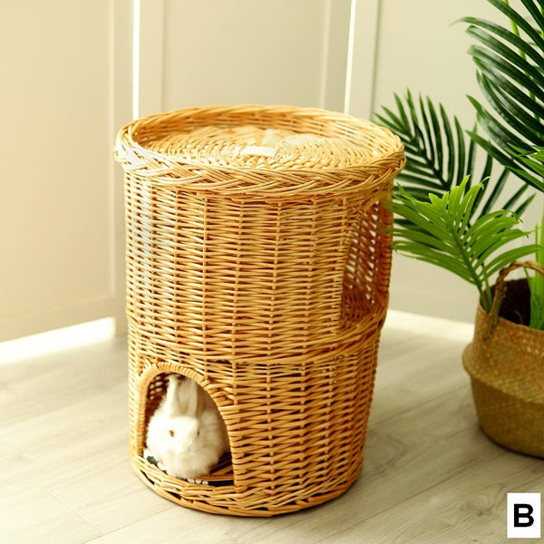 Large Cat House Basket with Washable Cushion for Indoor Cats and Dogs, Triple-Layer Cat Bed-Art Painting Canvas