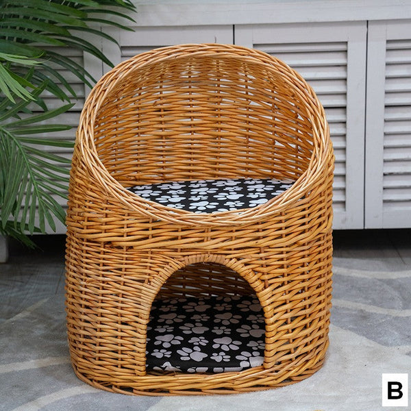 Double-Layer Cat Bed, Large Cat House Basket with Washable Cushion for Indoor Cats and Dogs-Art Painting Canvas