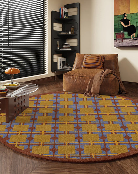 Modern Rugs under Coffee Table, Abstract Contemporary Round Rugs, Modern Rugs for Dining Room, Geometric Modern Rugs for Bedroom-Art Painting Canvas