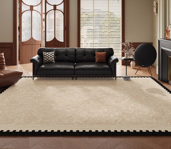 Modern Rugs for Dining Room, Mid Century Modern Rugs Next to Bed, Contemporary Rugs for Bedroom, Cream Modern Carpets for Living Room-Art Painting Canvas