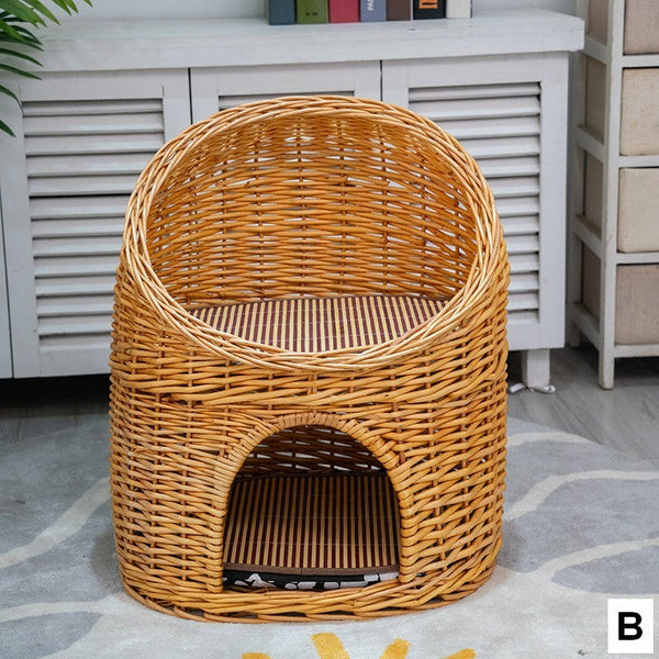 Double-Layer Cat Bed, Large Cat House Basket with Washable Cushion for Indoor Cats and Dogs-Art Painting Canvas