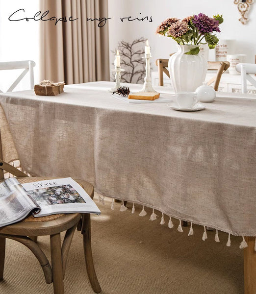 Simple Linen Rectangle Table Cover for Dining Room Table, Large Brown Tablecloth for Home Decoration, Modern Table Cloth, Square Tablecloth for Round Table-Art Painting Canvas