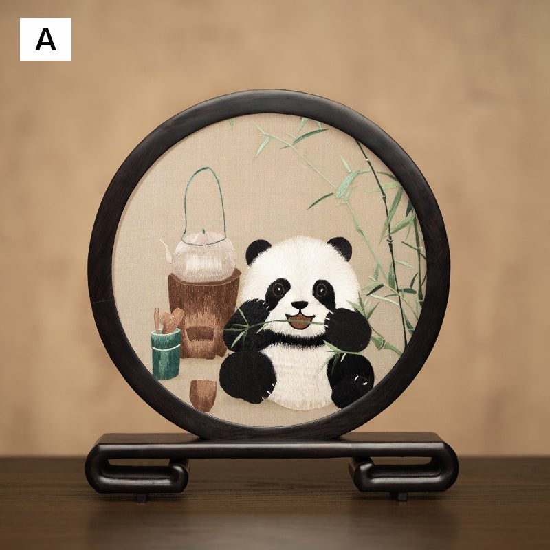 Exclusive Business Present Panda Embroidered Decor, Traditional Chinese Suzhou Embroidery Ornament, Premium Souvenir, Unique Birthday Gift-Art Painting Canvas