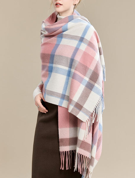 Warm Cape, Gifts for Her, Evening Wrap, Christmas Gift, Large Wool Scarf, Soft Wool Scarf for Women, Checkered Fashion Scarf, Winter Shawl, Elegant Shawl-Art Painting Canvas