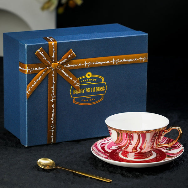 Elegant Porcelain Coffee Cups, British Royal Tea Cup and Saucer Set in Gift Box, Vintage Ceramic Tea Cup and Saucer Set, Porcelain Tea Cup and Saucer Set-Art Painting Canvas