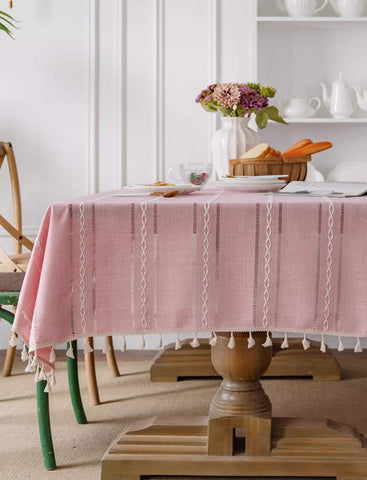 Kitchen Rectangular Table Covers, Rectangular Tablecloth for Oval Table, Modern Pink Table Cloths for Dining Room, Farmhouse Cotton and Linen Table Cloth-Art Painting Canvas