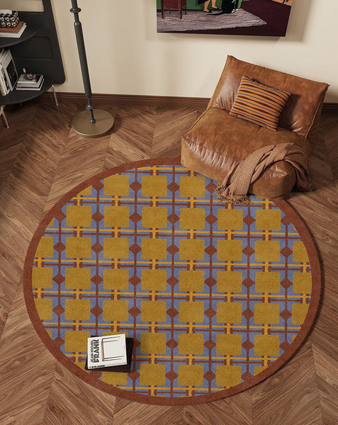 Modern Rugs under Coffee Table, Abstract Contemporary Round Rugs, Modern Rugs for Dining Room, Geometric Modern Rugs for Bedroom-Art Painting Canvas