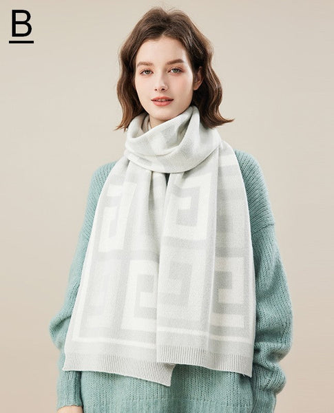 Cold Weather Scarf, Warm Winter Scarf, Soft Cashmere Scarf for Women, Fashion Designer Scarf, Green White Grey Wool Scarf for Women, Casual Scarf for Women-Art Painting Canvas