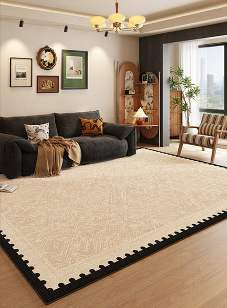 Modern Rugs for Dining Room, Mid Century Modern Rugs Next to Bed, Contemporary Rugs for Bedroom, Cream Modern Carpets for Living Room-Art Painting Canvas