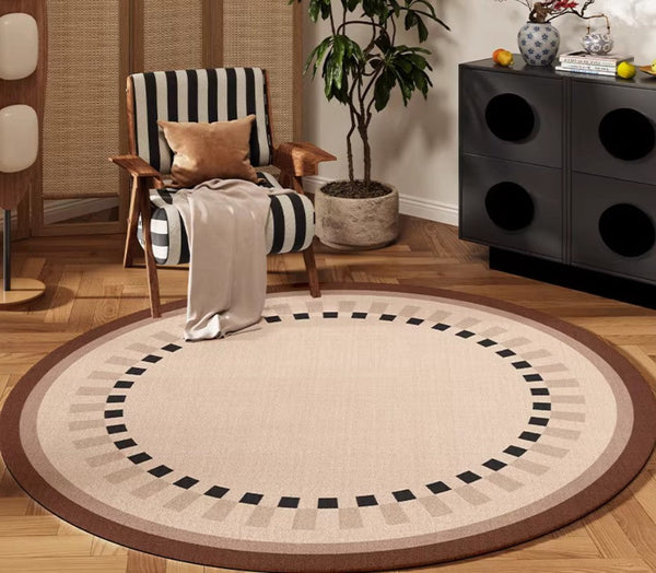 Mid Century Modern Rugs under Chairs, Bedroom Circular Modern Rugs, Geometric Round Rugs for Dining Room, Contemporary Modern Rugs-Art Painting Canvas