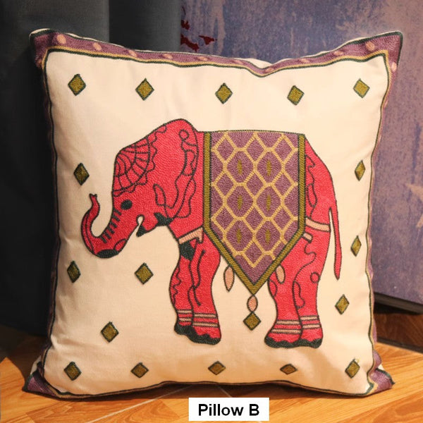 Cotton Decorative Pillows, Elephant Embroider Cotton Pillow Covers, Farmhouse Decorative Sofa Pillows, Decorative Throw Pillows for Couch-Art Painting Canvas