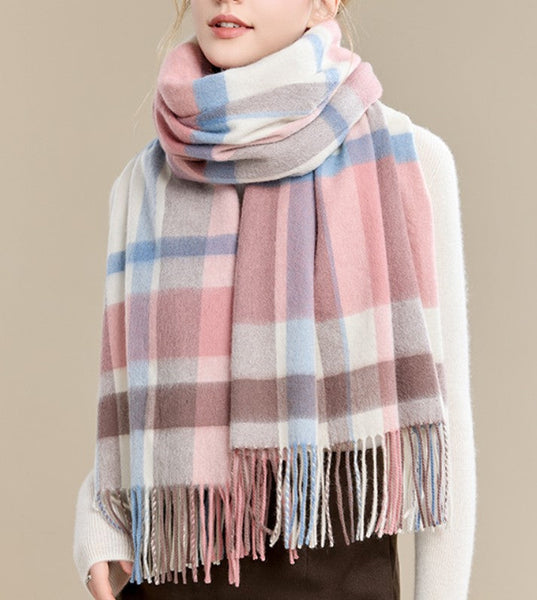 Warm Cape, Gifts for Her, Evening Wrap, Christmas Gift, Large Wool Scarf, Soft Wool Scarf for Women, Checkered Fashion Scarf, Winter Shawl, Elegant Shawl-Art Painting Canvas