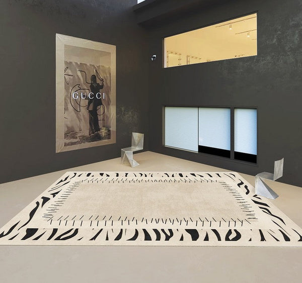 Abstract Cream Color Modern Carpets for Living Room, Modern Rugs for Dining Room, Soft Contemporary Rugs for Bedroom, Mid Century Modern Rugs Next to Bed