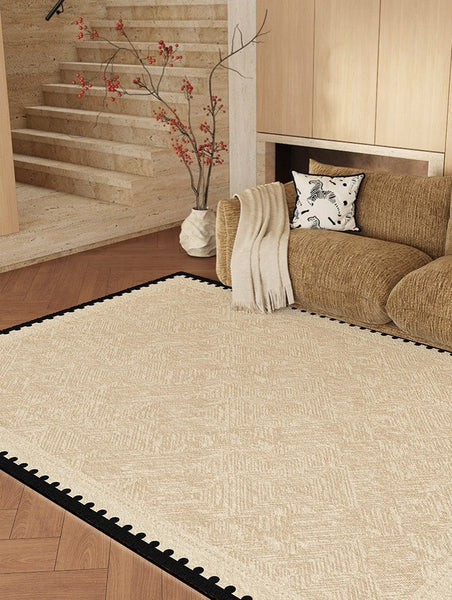 Modern Rugs for Dining Room, Mid Century Modern Rugs Next to Bed, Contemporary Rugs for Bedroom, Cream Modern Carpets for Living Room-Art Painting Canvas