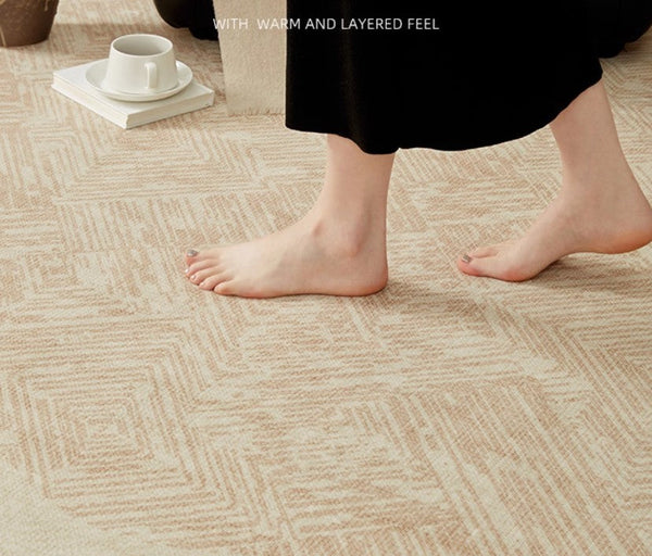 Modern Rugs for Dining Room, Mid Century Modern Rugs Next to Bed, Contemporary Rugs for Bedroom, Cream Modern Carpets for Living Room-Art Painting Canvas