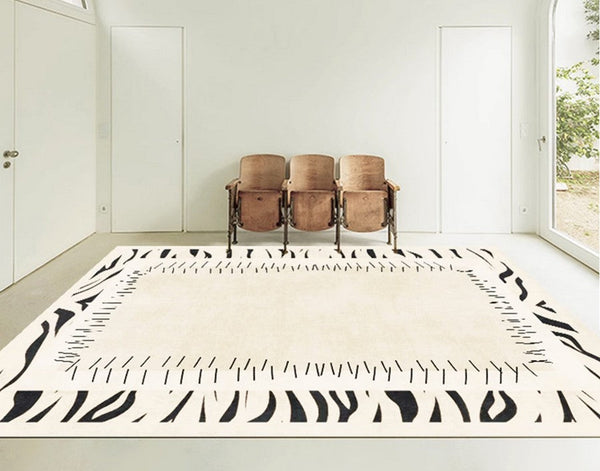 Abstract Cream Color Modern Carpets for Living Room, Modern Rugs for Dining Room, Soft Contemporary Rugs for Bedroom, Mid Century Modern Rugs Next to Bed-Art Painting Canvas