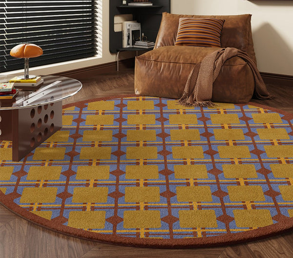 Modern Rugs under Coffee Table, Abstract Contemporary Round Rugs, Modern Rugs for Dining Room, Geometric Modern Rugs for Bedroom-Art Painting Canvas