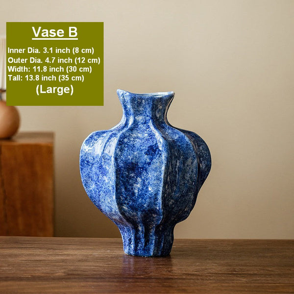 Handmade Water Holding Flower Vases, Centerpiece on Dining Table, Blue Ceramic Bud Vases, Tall Flower Vases on Table, Modern Pottery Flower Vases-Art Painting Canvas