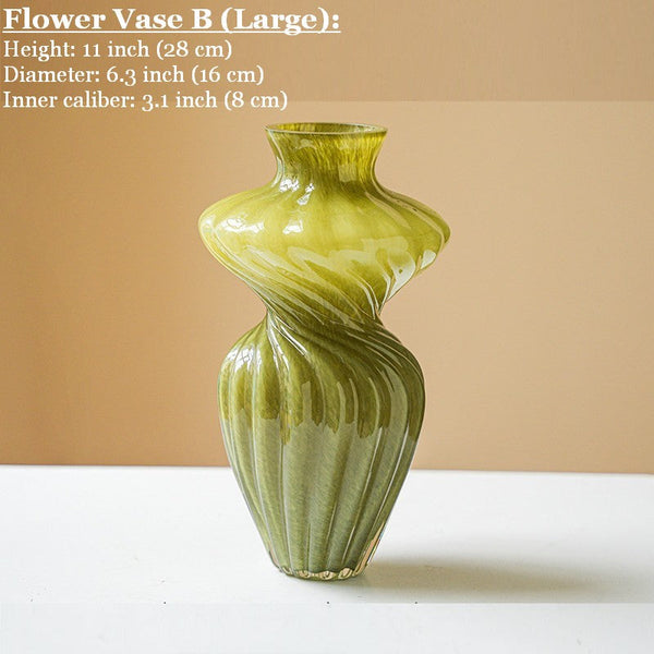 Handmade Contemporary Glass Vases, Modern Green Vases for Living Room, Mid Century Vases for Flowers, Unique Decorative Glass Vase, Centerpiece Vases on Table-Art Painting Canvas