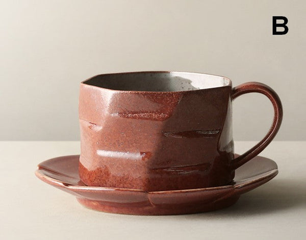 Unique Tea Cup and Saucer, Modern Handmade Pottery Coffee Cup, Creative Ceramic Coffee Cup with Saucer, Tea Cup Set for Afternoon Tea-Art Painting Canvas