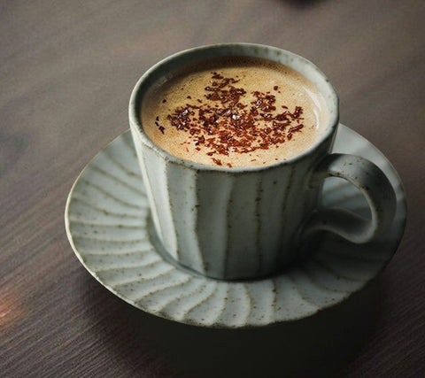 Handmade Pottery Coffee Cup, Creative Ceramic Coffee Cup with Saucer, Unique Tea Cup and Saucer, Modern Tea Cup Set for Afternoon Tea-Art Painting Canvas