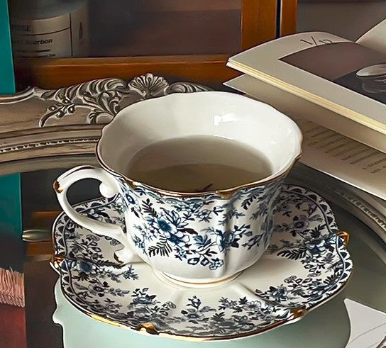 French Style China Porcelain Tea Cup Saucer Set, 7.8 oz Tea Cup and Saucers, Royal Ceramic Cups, Elegant Vintage Ceramic Coffee Cups for Traditional Afternoon Tea-Art Painting Canvas