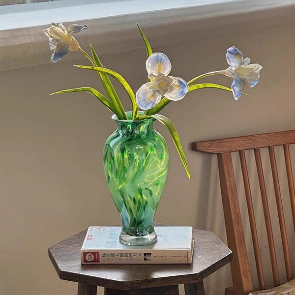 Large Green Glass Flower Vases, Modern Glass Flower Vases, Water Holding Flower Vases, Handmade Flower Vases on Table-Art Painting Canvas
