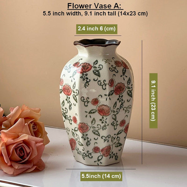 Rustic Porcelain Flower Vases, Handmade Water Holding Flower Vases, Ceramic Bouquet Vases, Tall Flower Vases on Table-Art Painting Canvas