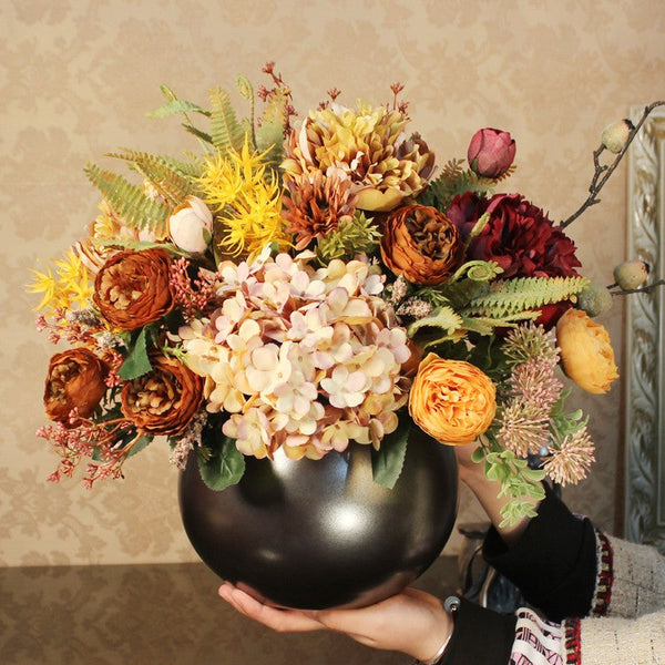 Peony Faux Silk Floral Bouquet Table Centerpiece, Large Bunch of Autumn Flowers Arrangement Interior Design, Modern Artificial Floral Arrangement for Bedroom-Art Painting Canvas