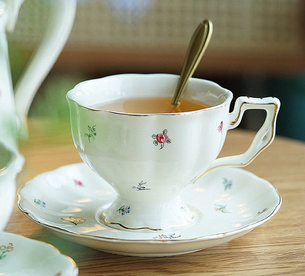 Porcelain Tea Cup Saucer Set, Beautiful British Tea Cups, Traditional English Tea Cup and Saucer, Unique Ceramic Coffee Cups-Art Painting Canvas