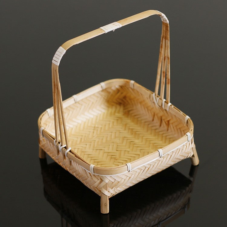 Lovely Cute Picnic Hand basket, Hand-woven Basket with Handle, Bamboo Basket for Food, Natural Fruit Basket, Kitchen Storage Baskets-Art Painting Canvas