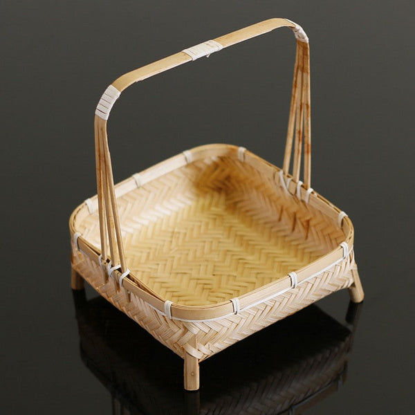 Lovely Cute Picnic Hand basket, Hand-woven Basket with Handle, Bamboo Basket for Food, Natural Fruit Basket, Kitchen Storage Baskets-Art Painting Canvas