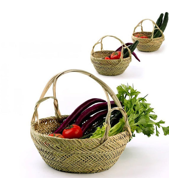 Large Picnic Food Basket with Handle, Natural Hand-woven Bamboo Basket, Lovely Bamboo Baskets for Vegetable, Natural Fruit Basket Kitchen Storage Baskets-Art Painting Canvas