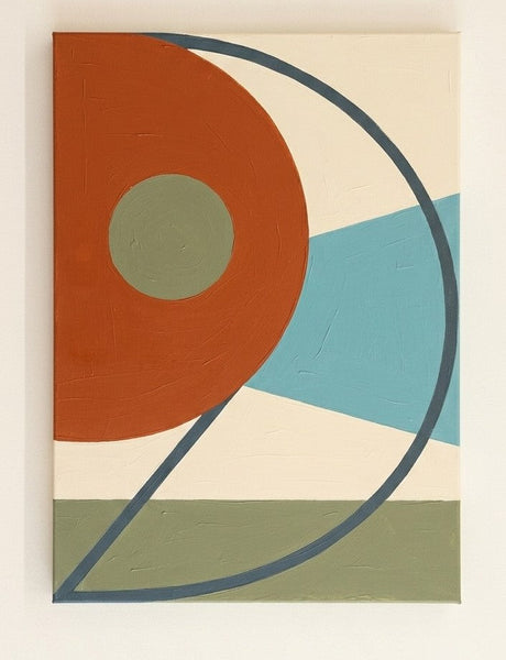 Original Modern Canvas Wall Art, Terracotta, Blue, Green Color, Geometric Abtract Art for Mid-Century Contemporary Living Room