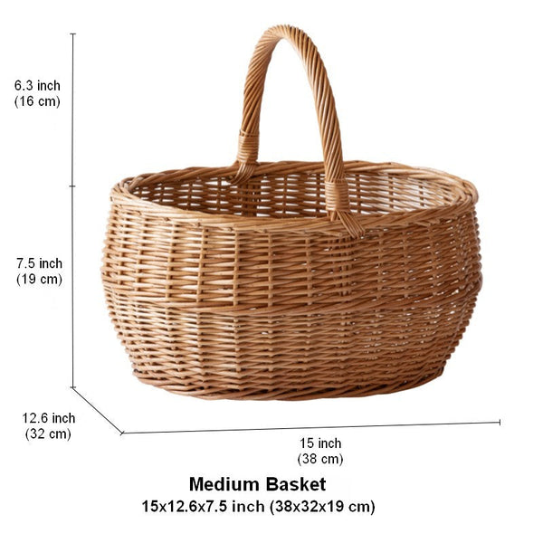 Large Picnic Food Basket with Handle, Natural Hand-woven Wicker Storage Basket, Willow Weaving Baskets for Vegetable, Natural Fruit Basket, Kitchen Storage Baskets-Art Painting Canvas