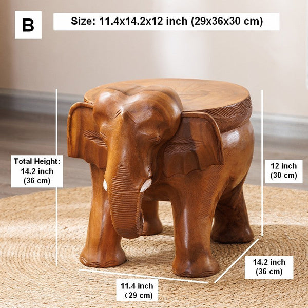 Dining Table Stool, Handmade Solid Wood low Stool, Elephant Wooden Stool, Elephant Sofa Stool, Creative Shoe-changing Stool-Art Painting Canvas