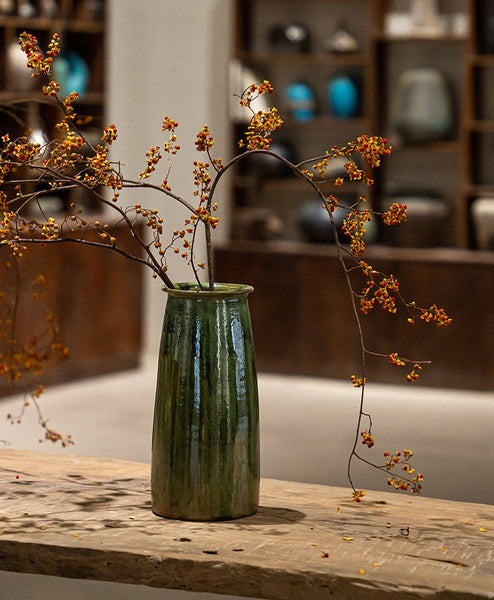 Porcelain Flower Vases, Ceramic Bouquet Vases, Green Flower Vases on Table, Dining Table Centerpiece, Handmade Water Holding Flower Vase-Art Painting Canvas