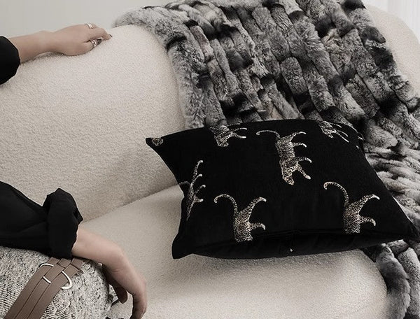 Black Decorative Pillow Covers, Large Modern Sofa Pillow Cases, Cheetah Modern Pillows for Couch, Abstract Decorative Throw Pillows for Living Room-Art Painting Canvas