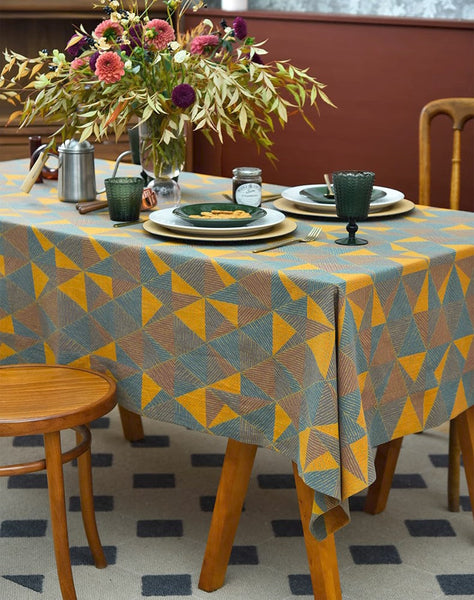 Cotton Triangle Pattern Tablecloth for Kitchen, Extra Large Rectangle Table Covers for Dining Room Table, Square Tablecloth for Coffee Table-Art Painting Canvas