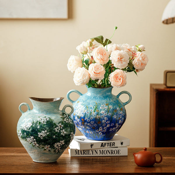 Large Flower Vases on Table, Modern Pottery Flower Vases, Centerpiece on Dining Table, Handmade Water Holding Flower Vases, Pottery Bud Vases-Art Painting Canvas