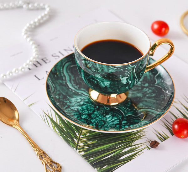 Beautiful British Green Tea Cups, Unique Porcelain Cup and Saucer, Royal Ceramic Coffee Cups, Creative Porcelain Tea Cup Set-Art Painting Canvas