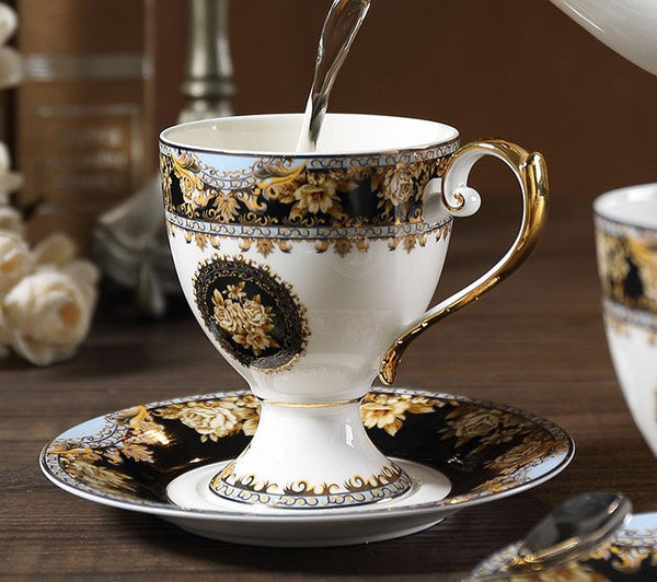 Royal Porcelain Tea Cup Saucer Set, 8 oz Tea Cup and Saucer in Gift Box as Birthday Gift, Elegant Ceramic Coffee Cups, Beautiful British Tea Cups-Art Painting Canvas