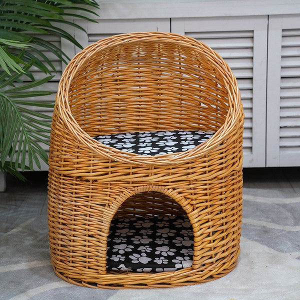 Double-Layer Cat Bed, Large Cat House Basket with Washable Cushion for Indoor Cats and Dogs-Art Painting Canvas