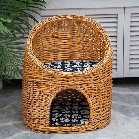 Double-Layer Cat Bed, Large Cat House Basket with Washable Cushion for Indoor Cats and Dogs-Art Painting Canvas
