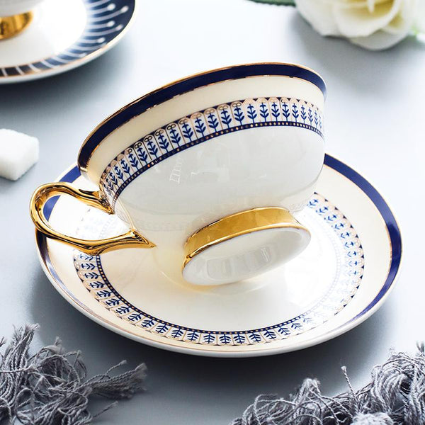British Tea Cups, Porcelain Coffee Cups, Latte Coffee Cups, Tea Cup and Saucer, Coffee Cups with Gold Trim and Gift Box-Art Painting Canvas
