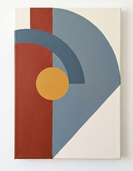 Extra Large Modern Canvas Art, Denim Blue, Rust Red, Mustard Yellow Colors, Geometric Pattern Abstract Artwork