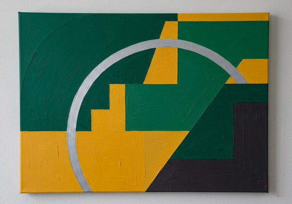 Acrylic Abstract Paintings, Emerald Green, Mustard Yellow Colors, Geometric Pattern Abtract Artwork, Original Contemporary Canvas Wall Art