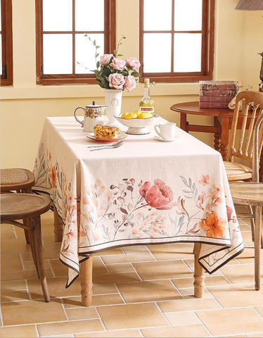 Spring Flower Rustic Table Cover, Rectangle Tablecloth for Dining Table, Extra Large Modern Tablecloth, Square Linen Tablecloth for Coffee Table-Art Painting Canvas