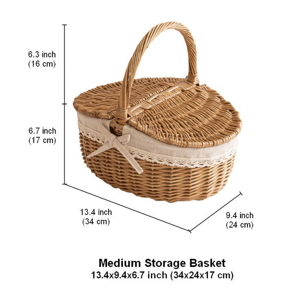 Picnic Storage Basket with Handle, Extra Large Kitchen Storage Baskets, Natural Hand-woven Wicker Storage Basket, Lovely Willow Weaving Baskets for Vegetable, Natural Fruit Storage Baskets-Art Painting Canvas
